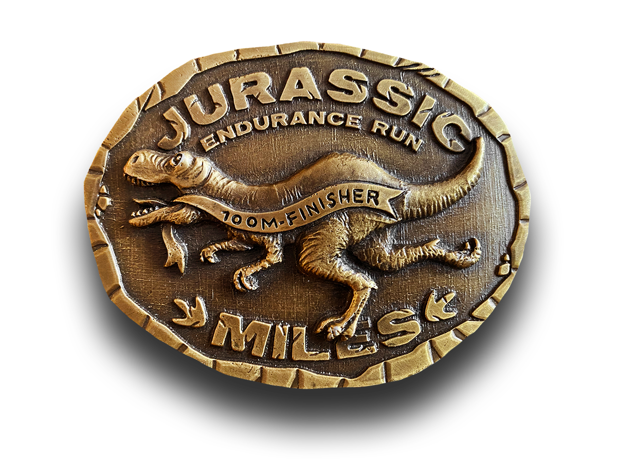 Fibbia bronzo Jurassic Miles 100M per finisher oltre le 24 ore