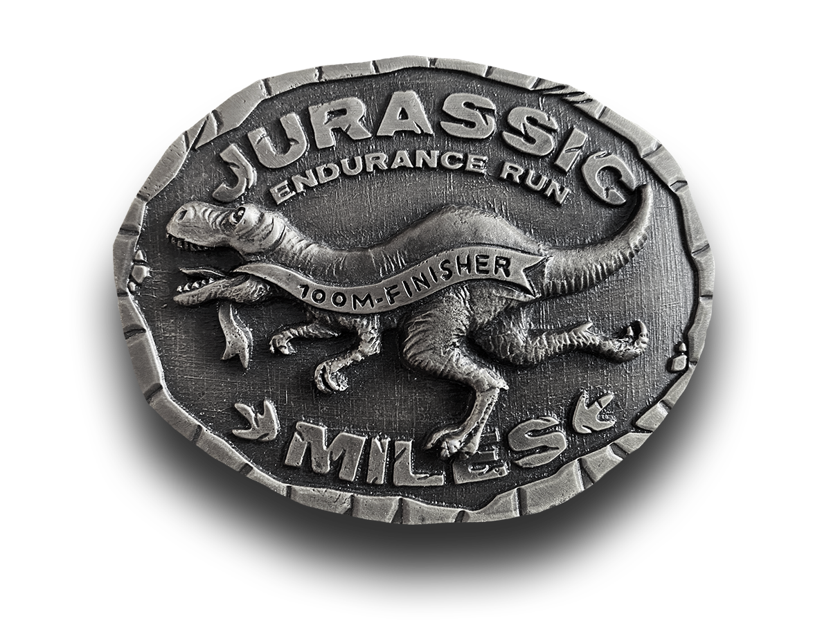 Fibbia argentata Jurassic Miles 100M per finisher sotto le 24 ore
